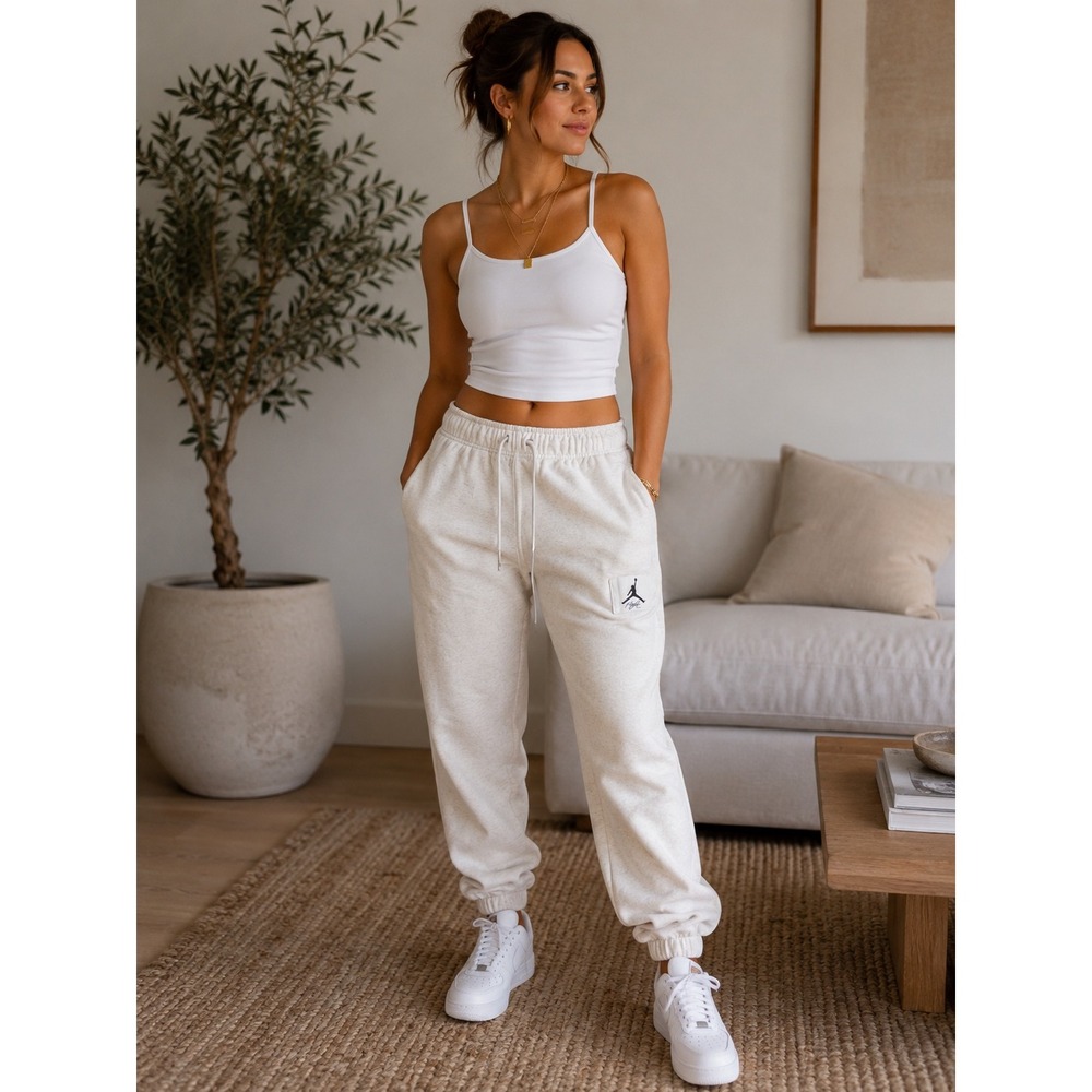 Jordan Flight Joggers Womens Small Beige Fleece Sweatpants Jumpman Streetwear